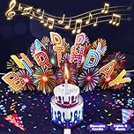 WUJUN Birthday Card 3D Musical Pop Up Card with Light, Unique Style Handmade Happy Birthday Card Greeting Cards with Envelope for Men, Women,Mother, Kids,Express Special Love (Dark Blue Card)