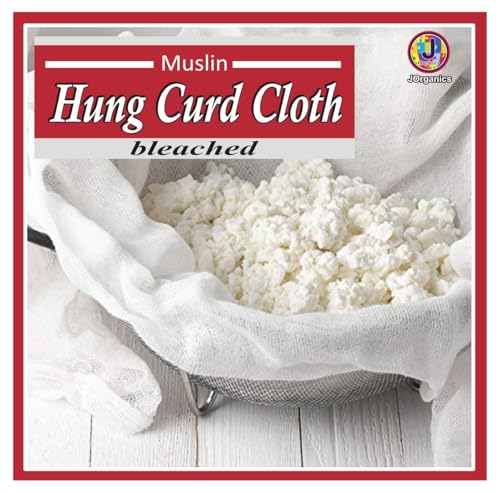 Image of Cotton Hung Curd Cloth Bleached and Cheese Cloth Unbleached Muslin Cloth for Straining Curd, Cheese, Yogurt, Shrikhand, Rice, Mousse. Ideal for Home Use. Set of 2