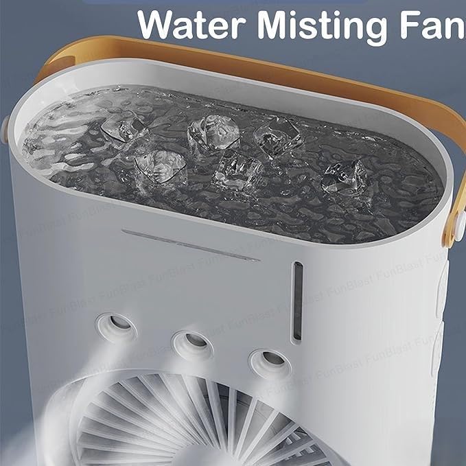 Image of Drumstone (𝐒𝐩𝐞𝐜𝐢𝐚𝐥 𝟏𝟓 𝐘𝐞𝐚𝐫𝐬 𝐖𝐚𝐫𝐫𝐚𝐧𝐭𝐲) USB Rechargeable 4000mAh Spray Fan | Cold Air Mini Cooler with LED Light, Touch & Remote Control, 280ml Water Tank, Ice Mist, Portable