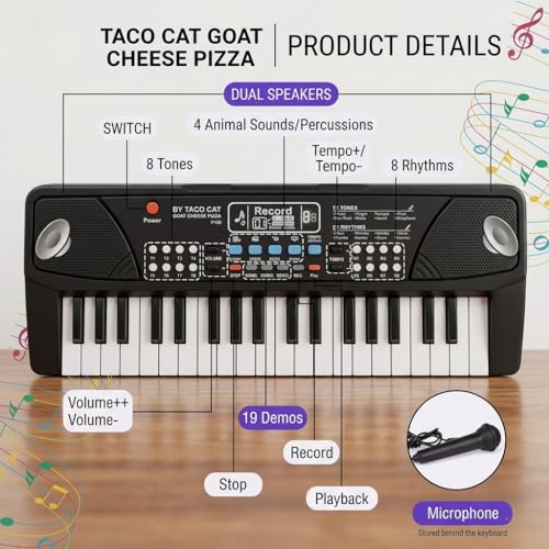 Image of Kids Piano Keyboard with Mic 37 Keys 8 Rhythms 8 Tones 6 Demos Portable Electronic Keyboard Toy Beginners Educational Songs Recording Musical Toys 2 3 4 5 Years Boys Girls