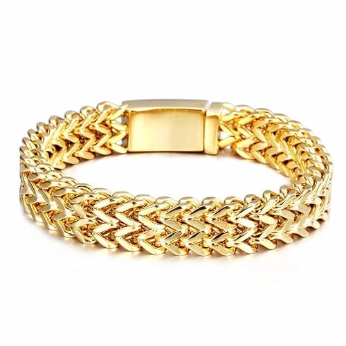 Miami Cuban Bracelet 18K Gold Men's Solid Bracelet Mesh Fashion Hip Hop Jewelry Gift for Father, Husband's Birthday, New Year's Gift (Yellow, 8.3inch)