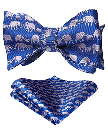 Image of HISDERN Bow Ties for Men Self Tie Animal Bowties Pocket Square Woven Silk Fun Bowtie Handkerchief Set for Wedding Party