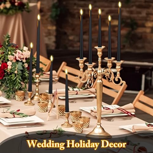 Image of Rossesay 48 Pcs Flameless LED Taper Candles Battery Operated Candles 4 Sizes of 8.5'', 9.65'', 10.83'', 12.8'' Flameless Candlesticks Flickering for Halloween Christmas Church Wedding(Black)