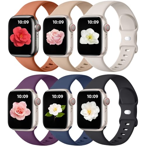 Maledan Compatible with Apple Watch Band 40mm 38mm 41mm 42mm 44mm 45mm 46mm 49mm Women Men, 6 Pack Silicone Sport Band Strap Replacement for Apple Watch iWatch Bands Series 10 9 8 7 6 5 4 3 SE Ultra 2