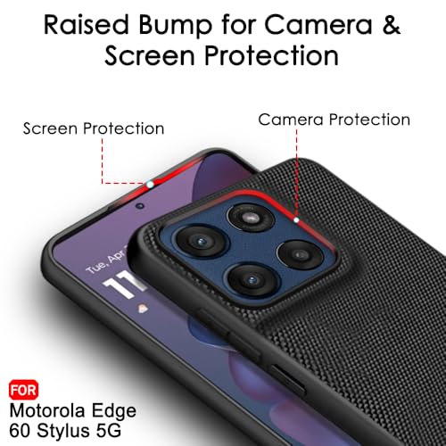 Image of TheGiftKart Back Cover Case for Motorola Moto Edge 60 Stylus 5G | Slim & Lightweight | Ultra-Premium Design | Camera Protection Bump | Fabric Texture Case Cover (PC & TPU, Black)