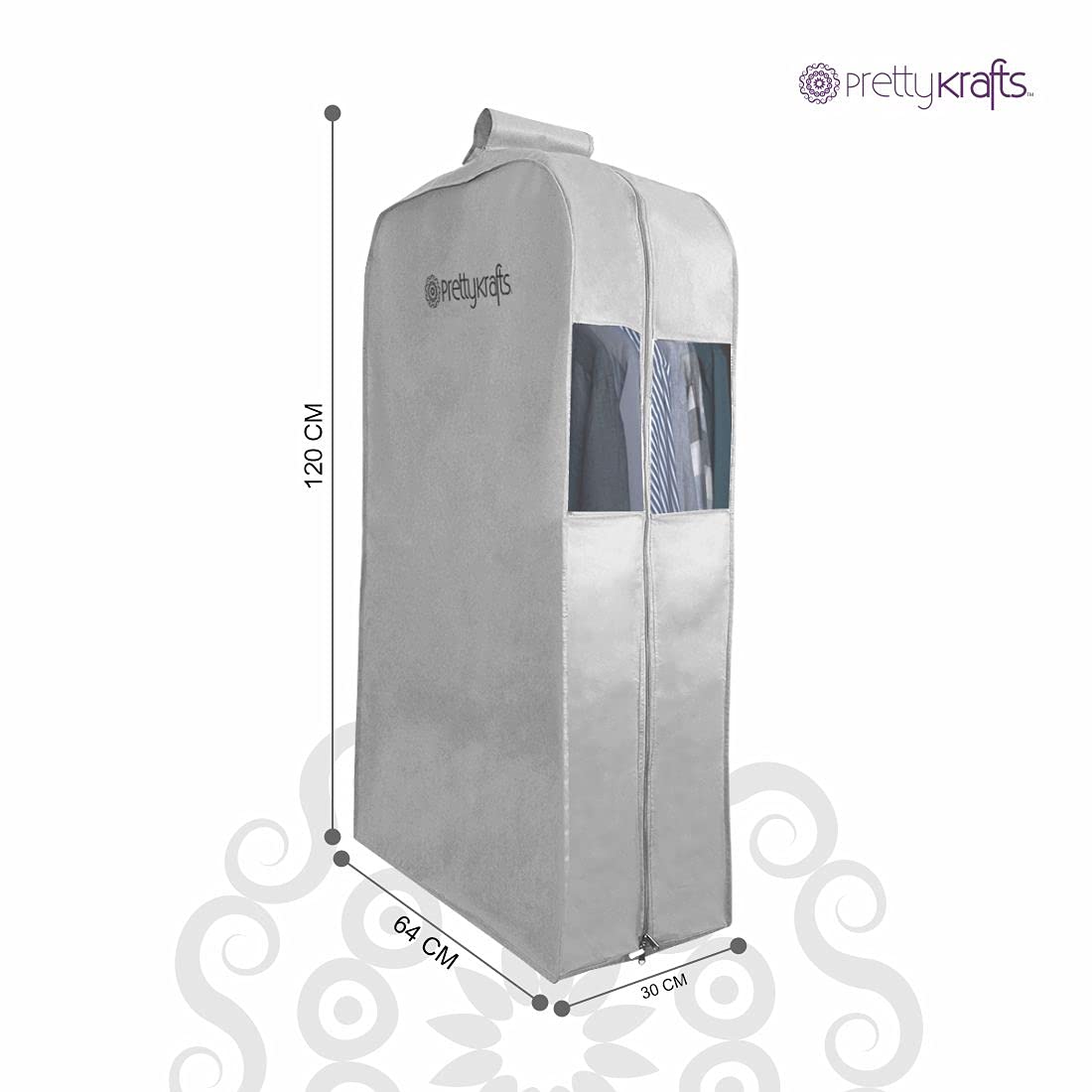 PrettyKrafts Hanging Garment Bags for Storage β Suit Bag, Dress Shirt, Coat and Dress Cover with Window & Zipper, (Set of 2) Grey