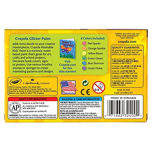 Crayola Washable Glitter Paint Great for Classroom Projects, 6 Count - image 7