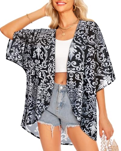 Image of Women Kimono Cardigans Casual Summer Tops Cover up Open Front Floral Print Resort Wear 2026