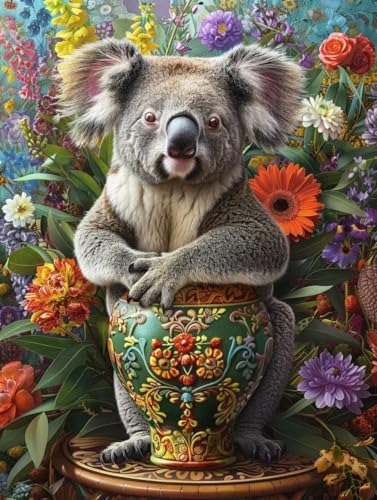 Peinture par numéro raton laveur 100x130cm avec fleurs et pinceaux R0-429