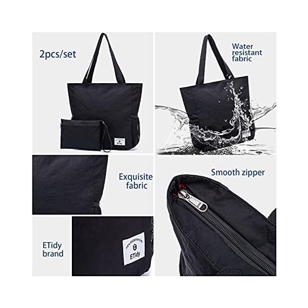 ETidy Large Capacity Foldable Tote Bag With Zipper Water-resistant SandproofWomen Beach Bag Handbag GymBag Travel ShoppingBag - Image 4