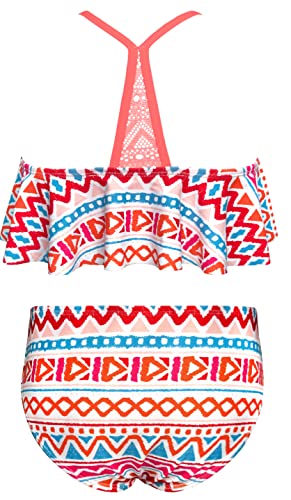 Image of SHEKINI Girl's Ruffle Flounce Bikini Sets Racerback Hollow Two Piece High Waisted Swimsuits