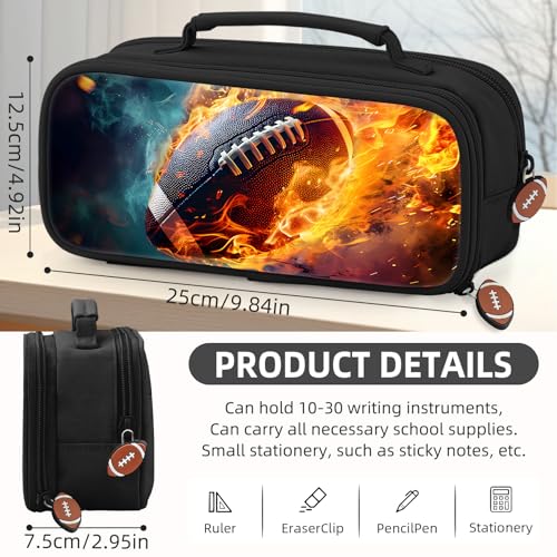 Image of American Football Pencil Case for Boys - Large Pencil Pouch for Boys with Zipper Compartments & Handle - Big Capacity Pen Organizer Box Bag for Kids Teens School Supplies