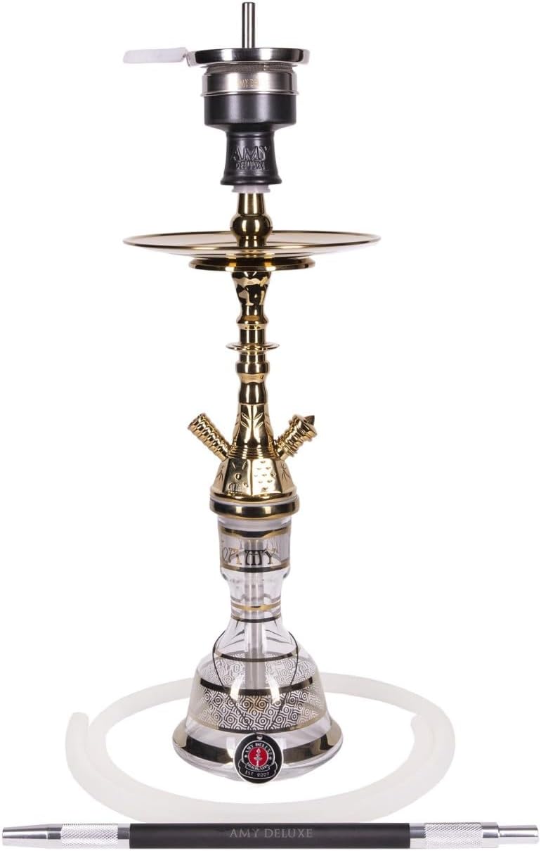 Amy Deluxe German hookah shisha set, Mini Hayil 109.02, traditional Egyptian style, 24 inches (61 cm), gold column, transparent bowl (GOLD-TRANSPARENT)