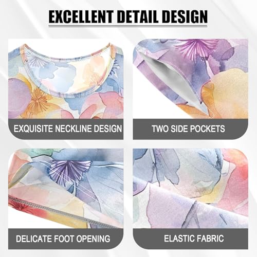 ALAZA Beautiful Flower Watercolor Floral Pajamas Short Sleeve 2 Piece Sleepwear Top and Bottom Pajama Set Unisex4
