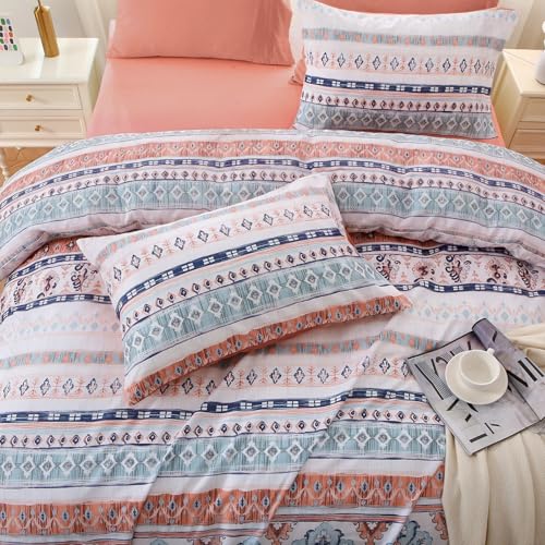 Image of MUXHOMO Boho Pink Full Comforter Set, Elegant Floral Print Bed in a Bag 7 Pieces, Ultra Soft & Breathable Reversible Botanical Pattern Bedding Set with Comforter, Sheets, Pillowcases, and Shams