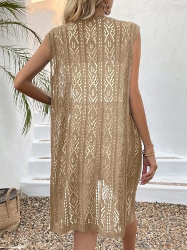Verdusa Women's Sleeveless Cardigan Summer Crochet Coverups Lightweight Knit Long Vest2