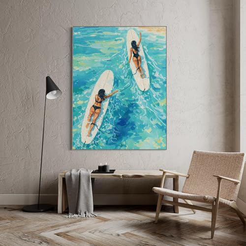 Tableau sur toile Filles surfeuses affiche de plage déco murale surf ado