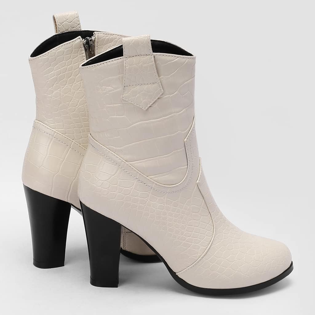 MIOKE Women's Western Cowboy Chelsea Ankle Boots Pointed Toe Pull On Chunky Stacked High Heel Riding Booties