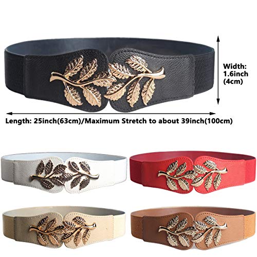 Hello My Life&Apparel Gold Plated Leaf Buckle Elastic Stretch Waist Belts for Dress (White, Large)2
