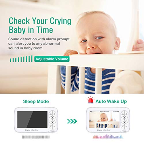 Video Baby Monitor, OMORC 5\" 720P HD Display Baby Monitor with Camera and Audio, IPS Screen, 1000ft Range, Two-Way Audio, Night Vision and Temperature Monitor, Baby Camera with Optical Lens - Thumbnail 7