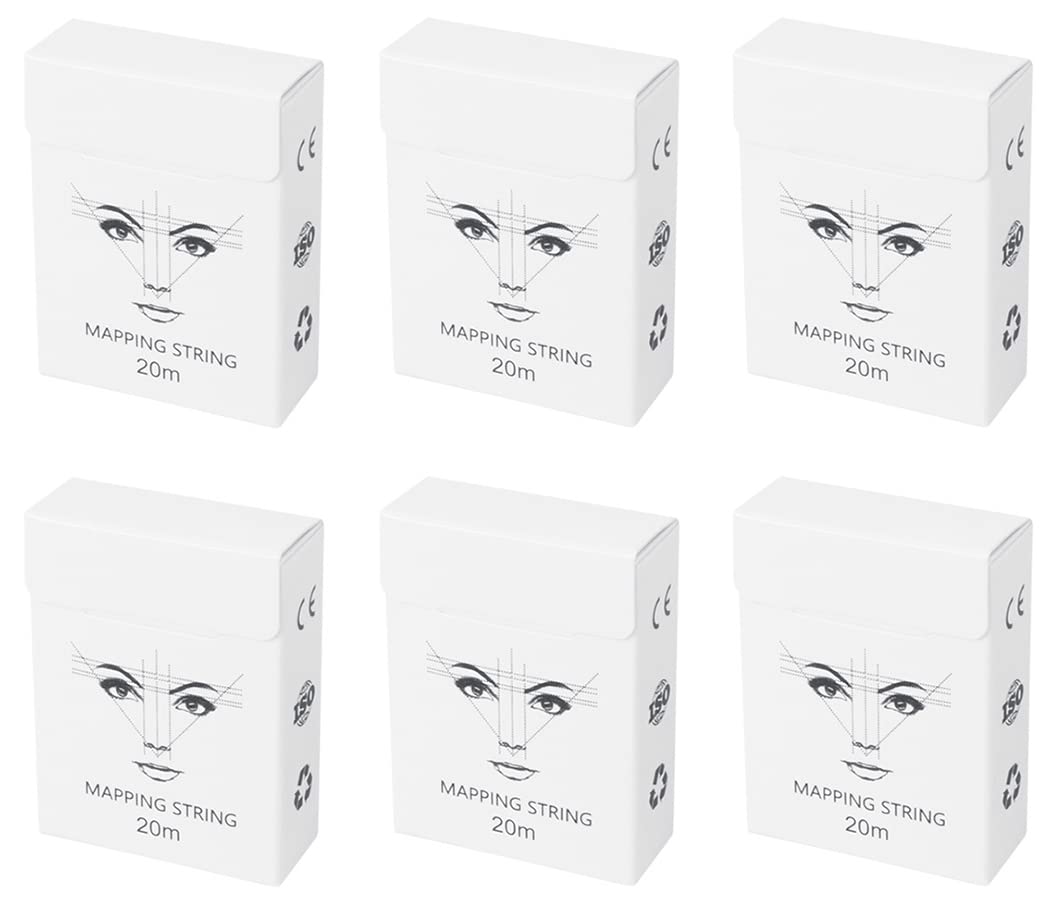XIAOYU 20M Pre-Inked Eyebrow Mapping String for Eyebrow Measuring, Brow Mapping Thread, 6 Pack, White Box, Whtie Ink