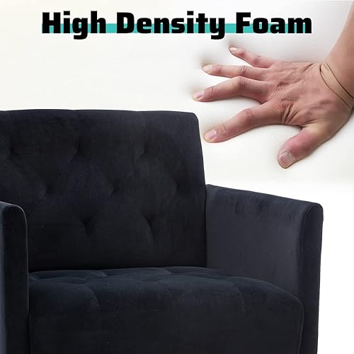 Miniatura 6 de JOYBASE Silla decorativa de terciopelo, sillón de terciopelo, silla moderna de mediados de siglo con patas de metal, silla decorativa copetuda,