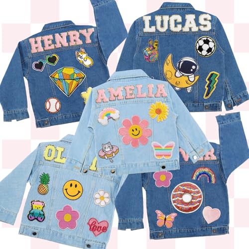 Personalized Kids Denim Jacket with Name & Patches - Custom Jean Jacket for Toddlers Boys Girls 1-8 - Back to School Outfit Birthday Christmas Gifts4