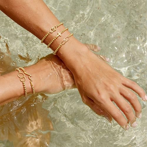 Lisitine Gold Bracelet for Women 14K Gold Beaded Bracelets Gold Stretch Bracelet Jewelry for Women(Wave-Gold) by Lisitine - Used condition - Image 4