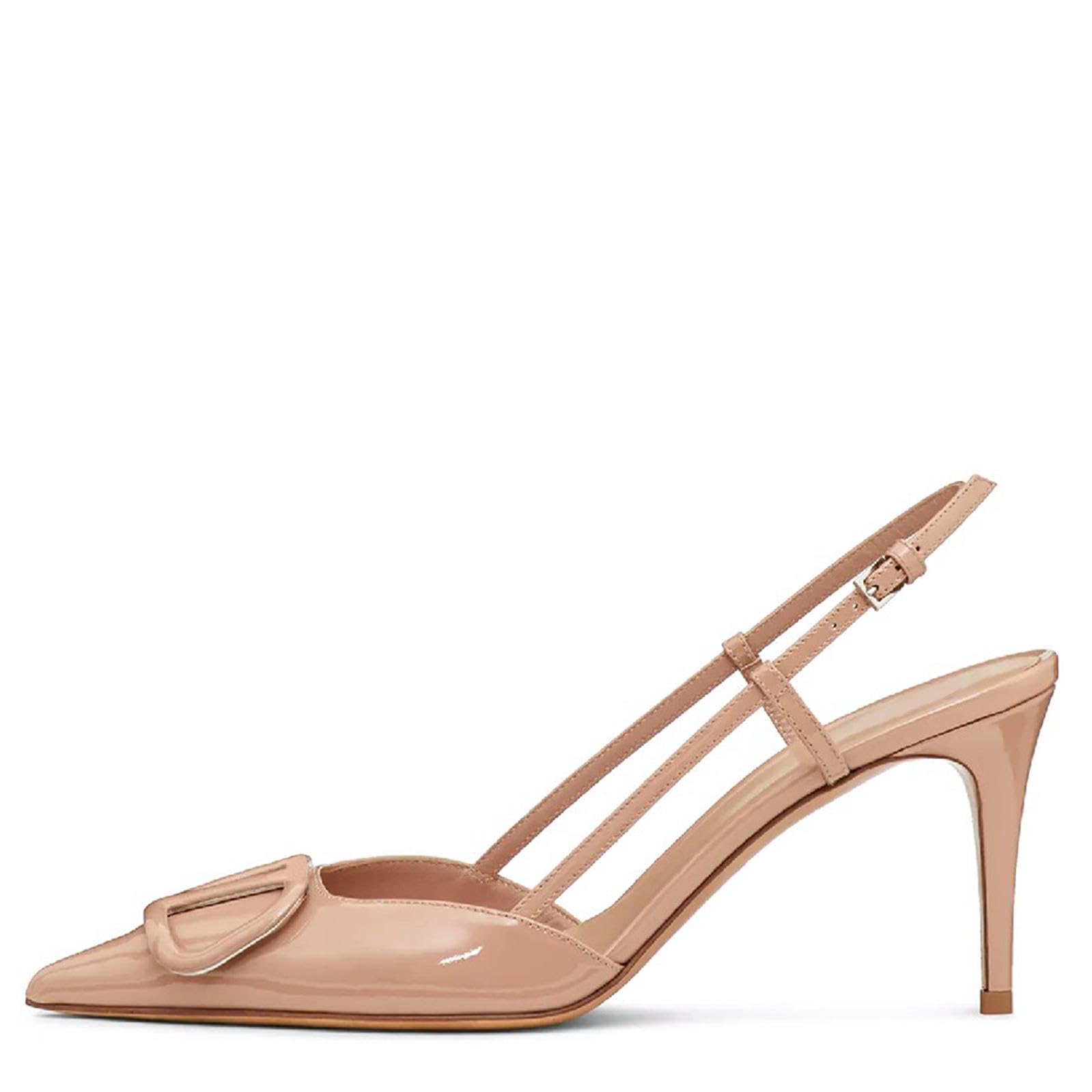 BlingQueen Women Heeled Slingback Sandals Closed Pointed Toe Stiletto High Heels Patent Leather Pumps Slip-On Backless Evening Prom Party Dress Shoes