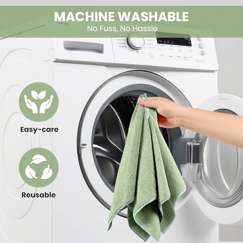 Image of SIFANGKE Microfiber Cleaning Cloth, 12 Pack Green Cleaning Rags for Housekeeping, Reusable Microfiber Towels for Car, Kitchen, Bathroom and Household Cleaning Supplies, 11.8 inchX11.8 inch