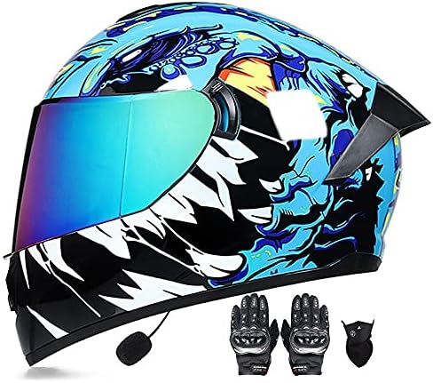 flip up predator motorcycle helmet with bluetooth built in Modular Helmet, DOT Approved Full Face Integrated Helmet, Double Visor Built-in Dual Speaker Microphone, for Adults Men and Women XS~XL : Automotive Bluetooth Integrated Modular Flip Up