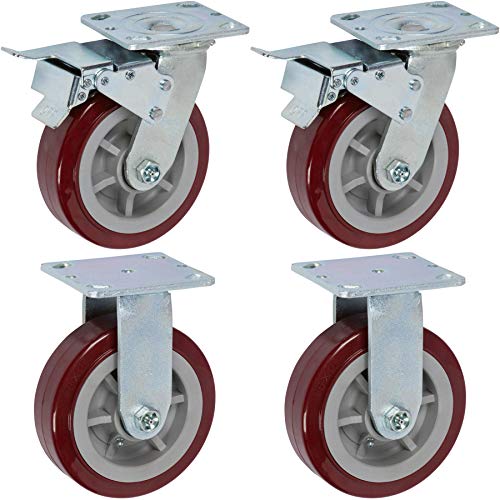 6 in. x 2 in. Pro-Tech Polyurethane Plate Casters (4-pack) top plate 4" x 4.5"