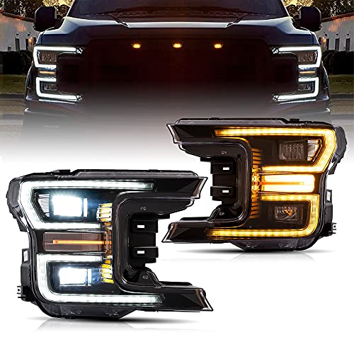 VLAND Led Headlights Compatible with F150 2018 2019 2020 (Not Fit A Raptor) with Sequential Turn Signal No Need Extra Bulbs Black Housing
