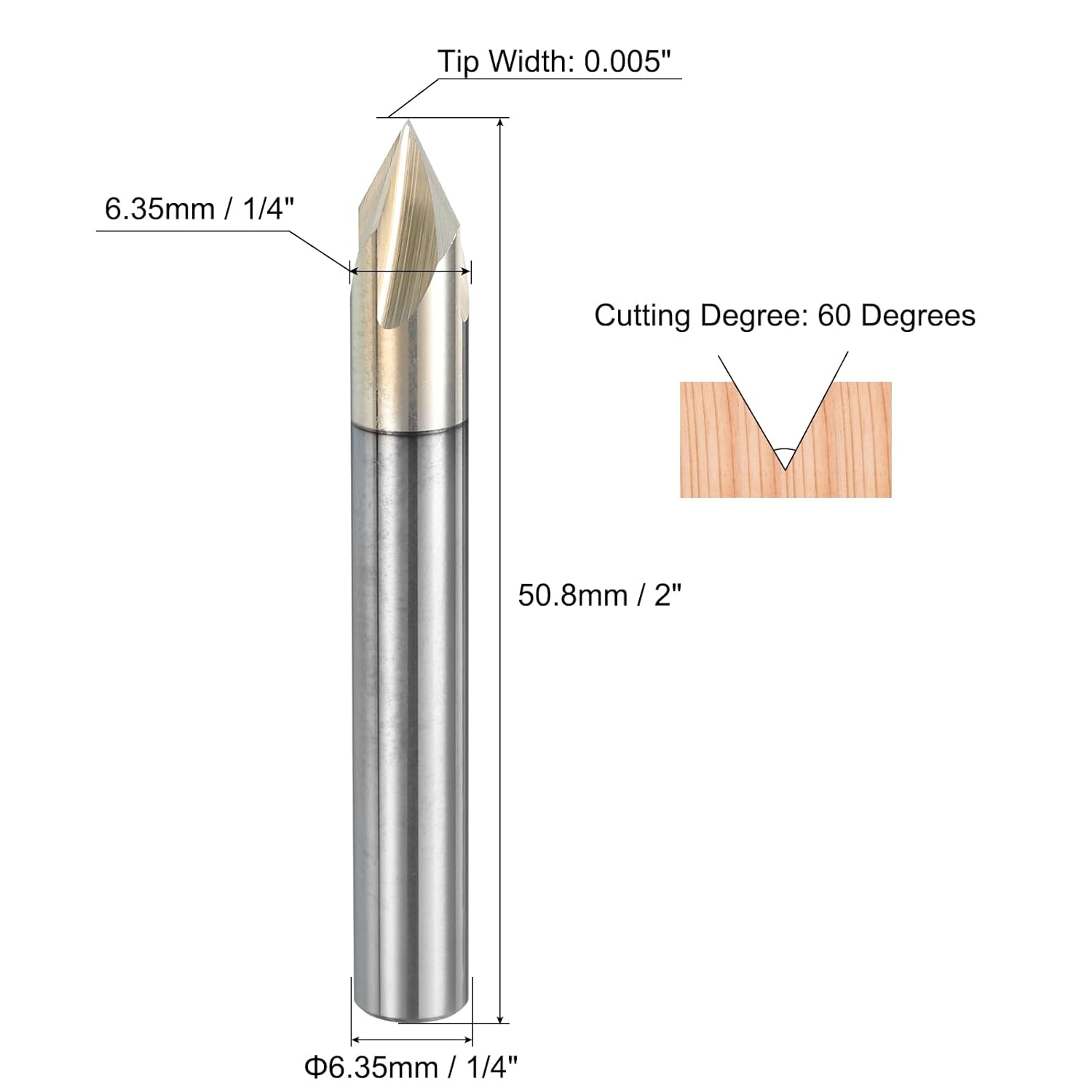 uxcell 2 Pcs 60 Degree V Groove Engraving Router Bit for CNC Tip and 4 Flutes 1/4 Inch Shank Carving Bit Nano Coated Carbide End Mill for Carving Engraving