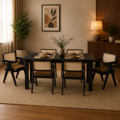 Image of Wooden Dining Table, Oak, Rectangular, Modern Style, 6 Seater, Assembly Required (Walnut, (6 seter) 1 Table) (150 cm x 90 cm x 76 cm)