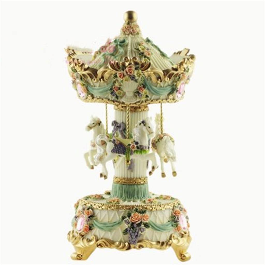 DKIUGL Carousel Music Box Colorful Lights Musical Resin Birthday Gift Home Decoration
