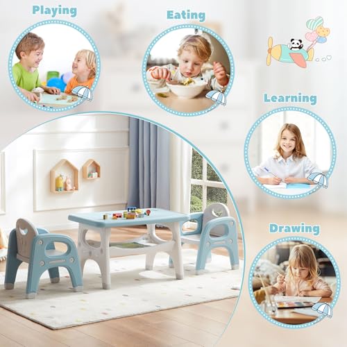 Image of GITAWUSA Kids Table and 2 Chairs Set, Large Built-in Storage, Montessori Toddlers Table and Chairs Set, Kids Activity Table for Drawing Dining Playing, CPSC & ASTM Approved, Blue