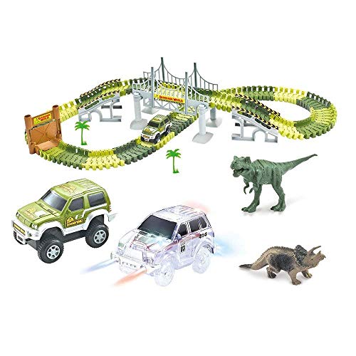 codomoxo Circuito de Pistas de 2X Cars Flexible 142 Piezas, Modular, mágico y Juegos Circuit Car Toy con Accesorios para Dinosaurios Ultra Fun - como se ve en la TV (Dinosaur World Set)