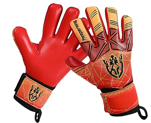 Keeperking Goalkeeper Gloves Kids, Boys, Youth, Adult, Men - Goalie Glove Latex Strong Grip palms with Removable Finger Spines Protection - Football Goalkeeping Glove for Training(Red, Size 7) Keeperking Goalkeeper Gloves Kids, Boys, Youth, Adult, Men - Goalie Glove Latex Strong Grip palms with Removable Finger Spines Protection - Football Goalkeeping Glove for Training(Red, Size 7)