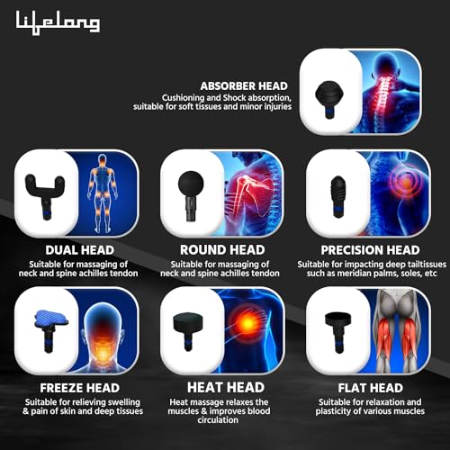 Image of Lifelong Wireless Gun Massager With Hot & Cold Heads|Deep Tissue Massage Gun|Percussion Muscle Massager For Full Body Pain Relief Of Neck|Shoulder|Back|Foot For Adults(Llgm81|1 Year Warranty|Black)