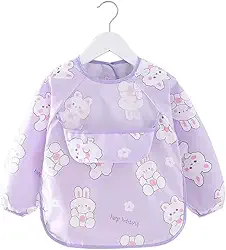 Babador Manga Longa Impermeável com Cata-Migalhas - Coelhinho Branco