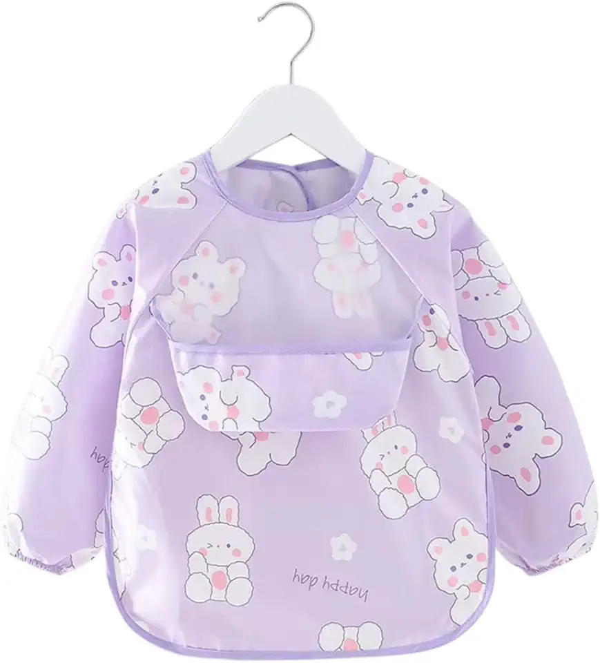 Babador Manga Longa Impermeável com Cata-Migalhas - Coelhinho Branco