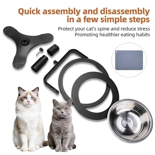 Gamelle surélevée pour chat réglable support incliné bol inox et tapis - 8