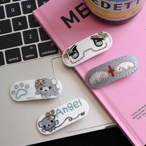 Y2K Kawaii Pinzas para el Cabello con Rhinestone, Lazo, Osito Ángel, Barrette Coquette Dreamcore Accesorios Estéticos para el Cabello miniatura 3