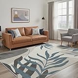 GENIMO Waschbarer Innen & Outdoor Teppich Blumenmuster, Wetterfest & Weich, Boho Stil Carpet, Für Terrasse, Balkon, Wohnzimmer & Schlafzimmer, Tropisches Blaugrau, 240x300CM