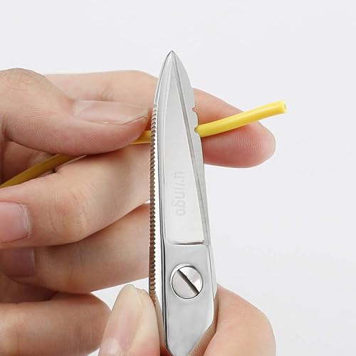 Miniatura 6 de LIVINGO Tijeras eléctricas resistentes de 5-1/5 pulgadas, tijeras eléctricas de acero inoxidable forjadas profesionales con muescas para pelar