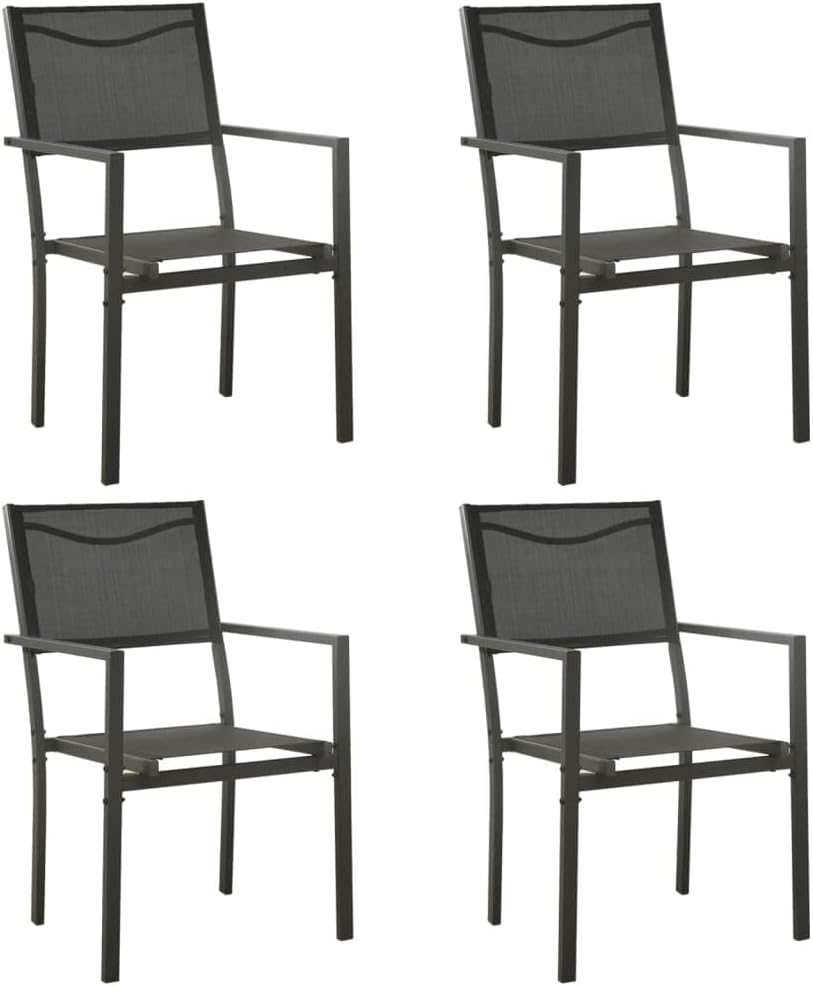 Outdoor Patio Sling Chair Set of 4, Black and Anthracite Textilene Fabric, Durable Powder-Coated Steel Frame, Modern Garden Dining Chairs for Porch