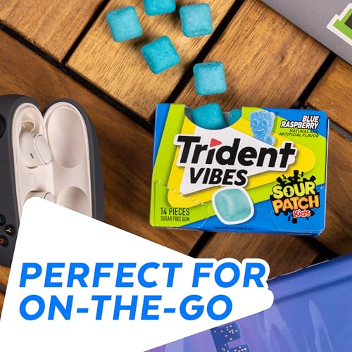Image of Trident Vibes BLUE RASPBERRY Sugar Free Chewing Gum, 14 Pieces (Pack of 9)