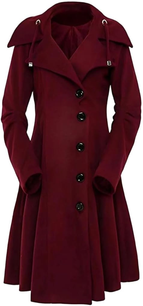 Women Winter Woolen Faux Warm Slim Buttons Jacket Thick-Parka Over Medium Long Winter Outwear