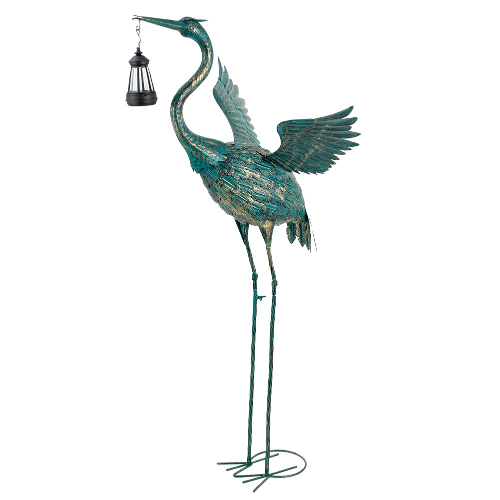 DREAMSOUL Statua da giardino a forma di airone, alta 102 cm, statua a forma di uccello, statue solari per esterni, decorazione per patio, piscina, prato
